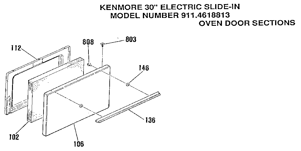 Kenmore 9114638813 oven door sections diagram