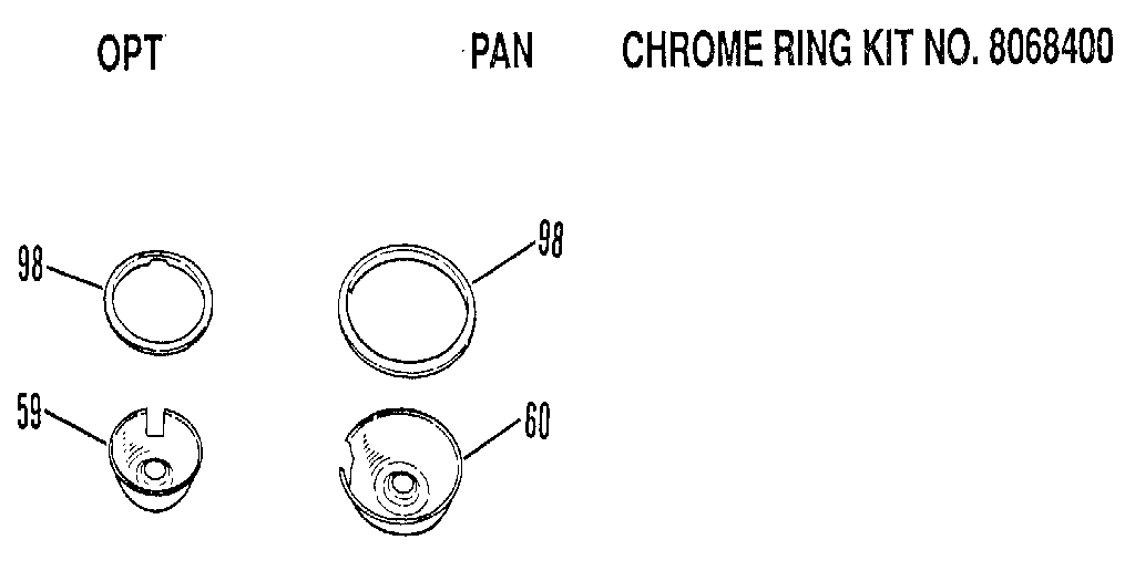 Kenmore 9114638813 opt pan chrome ring kit no. 8068400 diagram