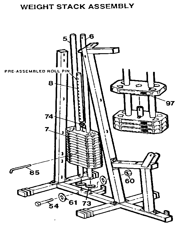 Weider E9000 weight stack assembly diagram