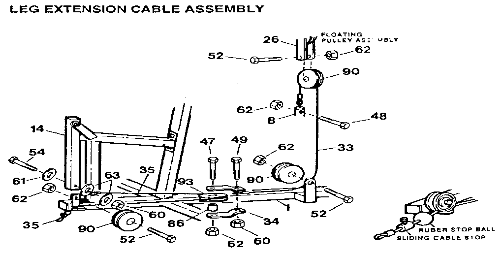Weider E9000 leg extension cable assembly diagram