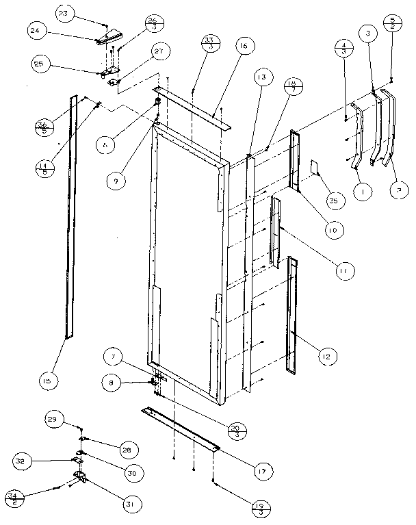 Amana 36541-P1121702W refrigerator door, hinge & trim diagram