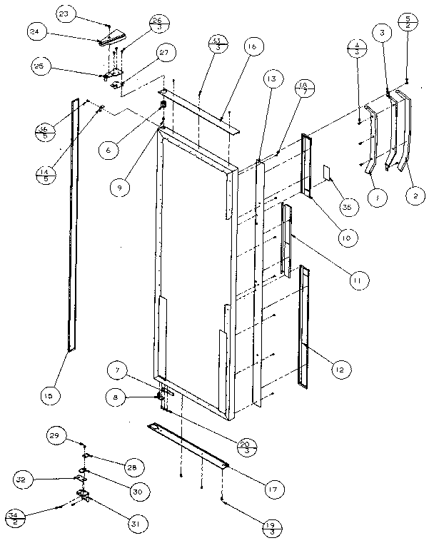 Amana 36548-P1121703W refrigerator door, hinge & trim diagram