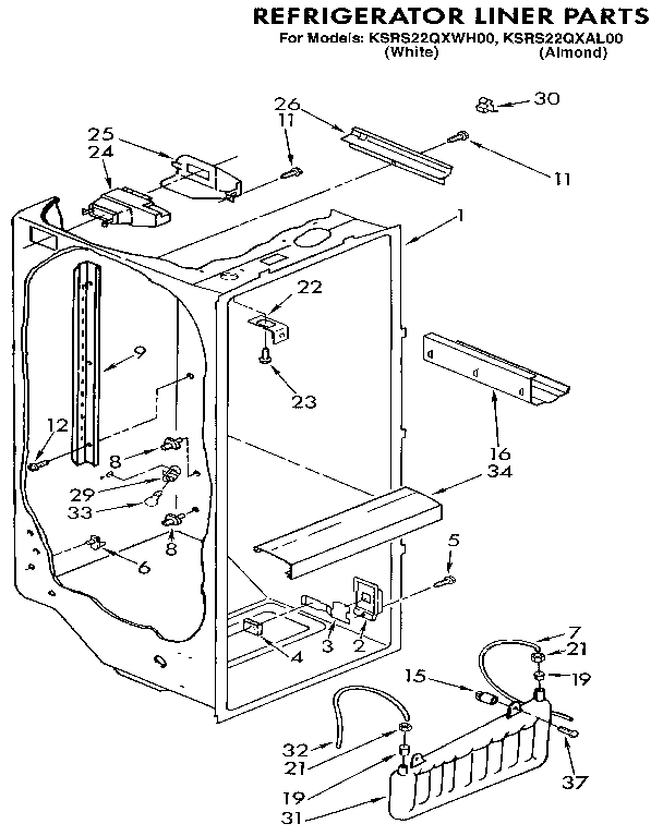 KitchenAid KSRS22QXAL00 refrigerator liner diagram