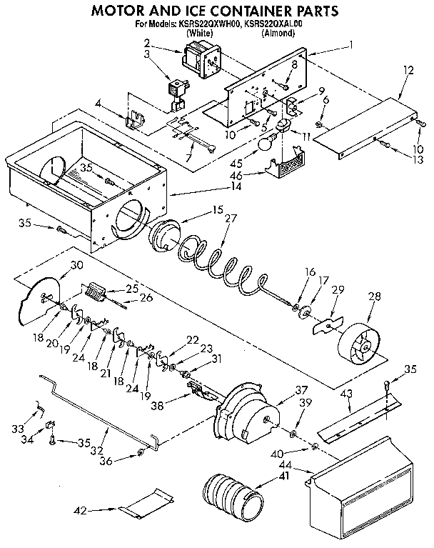 KitchenAid KSRS22QXAL00 motor and ice container diagram