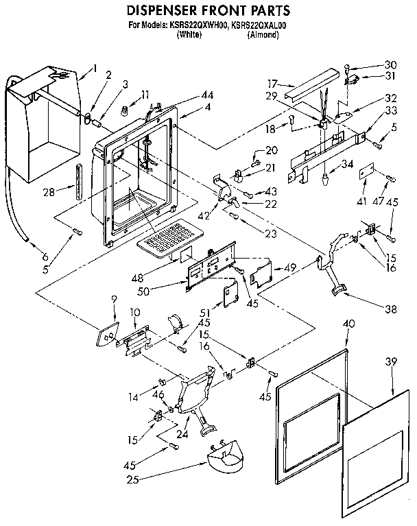 KitchenAid KSRS22QXAL00 dispenser front diagram