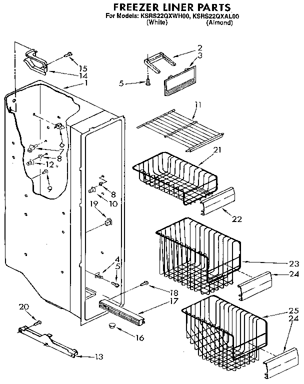 KitchenAid KSRS22QXAL00 freezer liner diagram