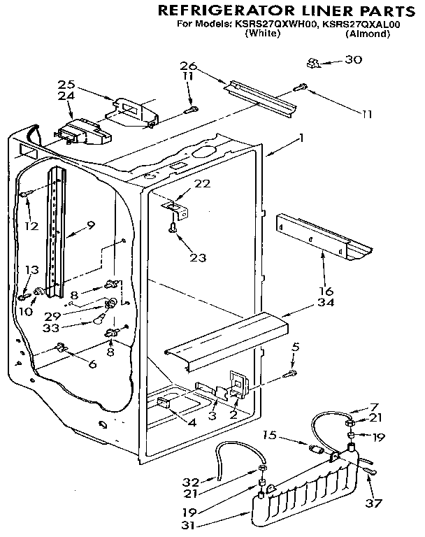 KitchenAid KSRS27QXAL00 refrigerator liner diagram
