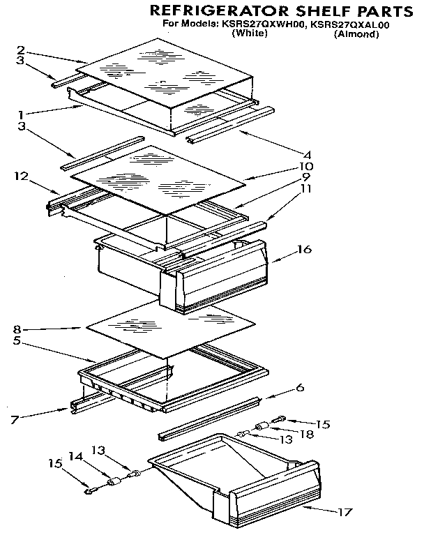 KitchenAid KSRS27QXAL00 refrigerator shelf diagram