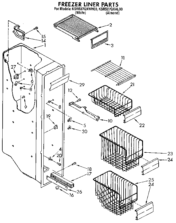 KitchenAid KSRS27QXAL00 freezer liner diagram