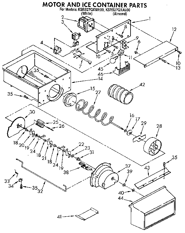 KitchenAid KSRS27QXAL00 motor and ice container diagram