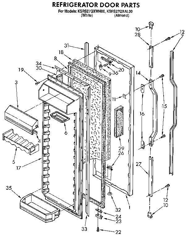 KitchenAid KSRS27QXAL00 refrigerator door diagram