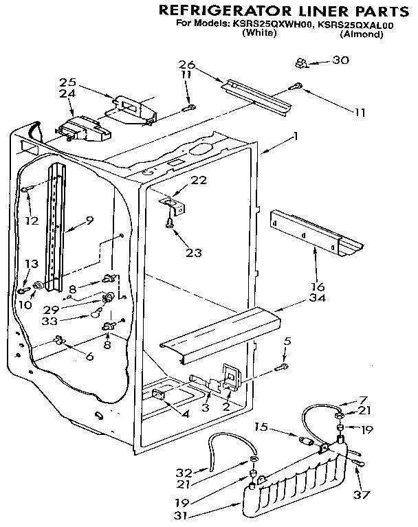 KitchenAid KSRS25QXAL00 refrigerator liner diagram