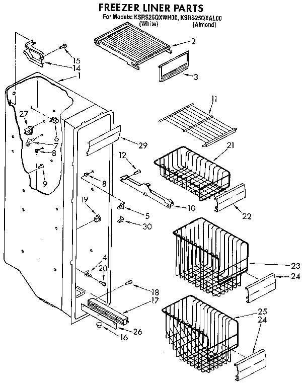 KitchenAid KSRS25QXAL00 freezer liner diagram