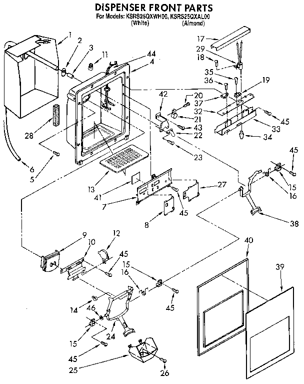 KitchenAid KSRS25QXAL00 dispenser front diagram