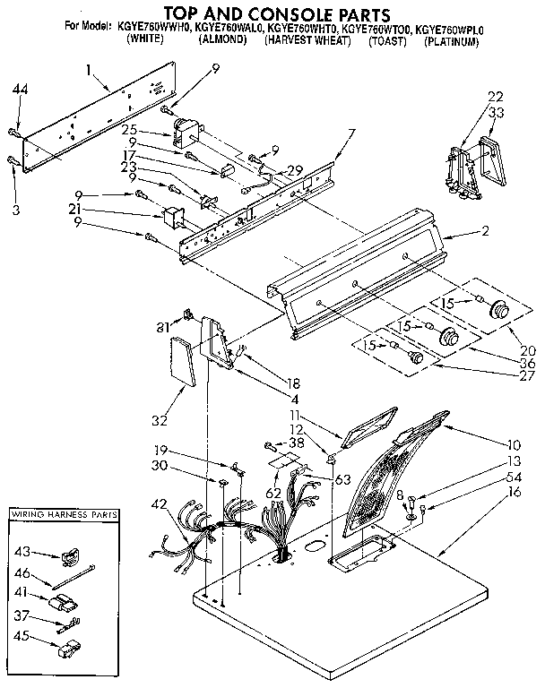 KitchenAid KGYE760WPL0 top and console diagram