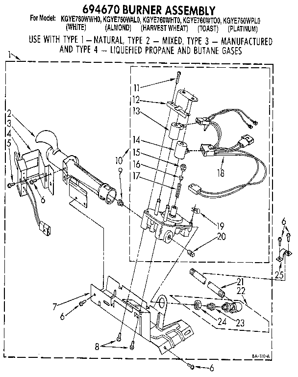 KitchenAid KGYE760WPL0 694670 burner assembly diagram