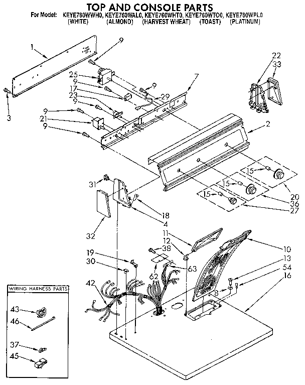 KitchenAid KEYE760WTO0 top and console diagram