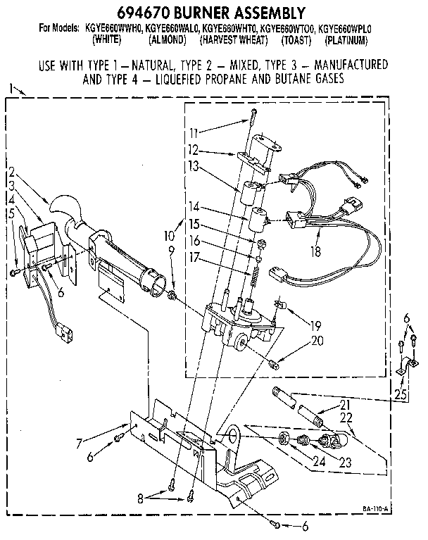 KitchenAid KGYE660WTO0 694670 burner assembly diagram