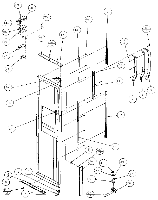 Amana 36058-P1122004W freezer door, hinge, & trim diagram