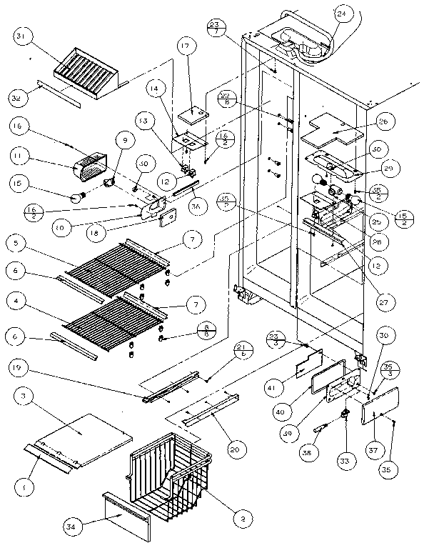 Amana 36058-P1122004W freezer shelving & refrigerator light diagram