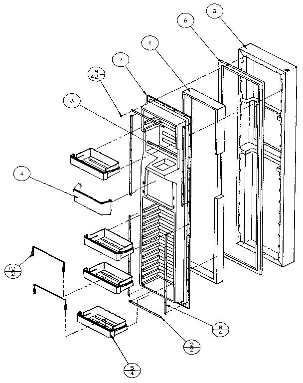 Amana 36761-P1135801W freezer door diagram