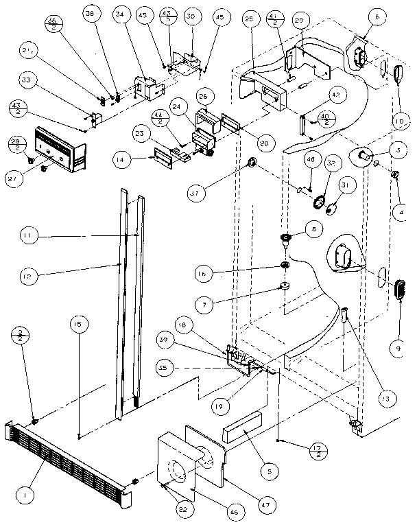 Amana 36761-P1135801W refrigerator, freezer controls & cabinet diagram