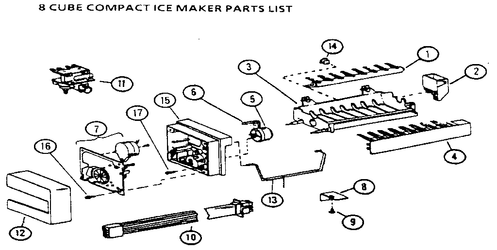 Amana 36761-P1135801W 8 cube compact ice maker diagram