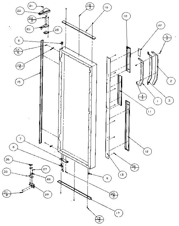 Amana 36768-P1135804W refrigerator door, hinge, & trim diagram