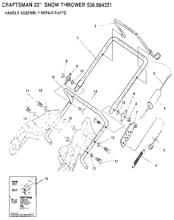 Craftsman 536884331 handle assembly diagram