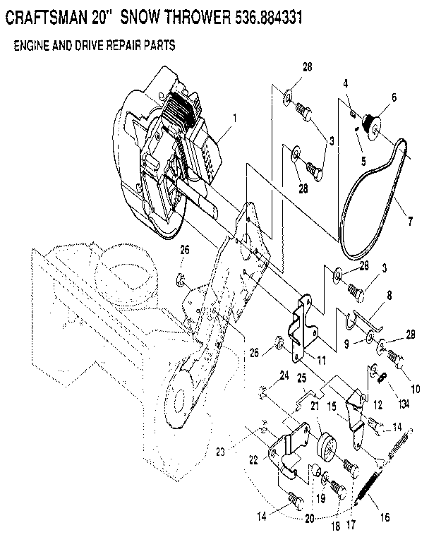 Craftsman 536884331 engine and drive diagram