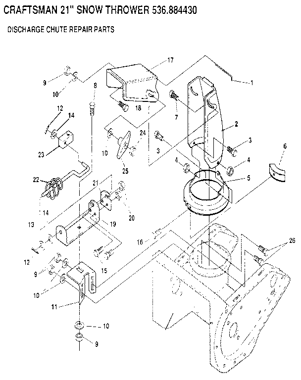 Craftsman 536884430 discharge chute diagram