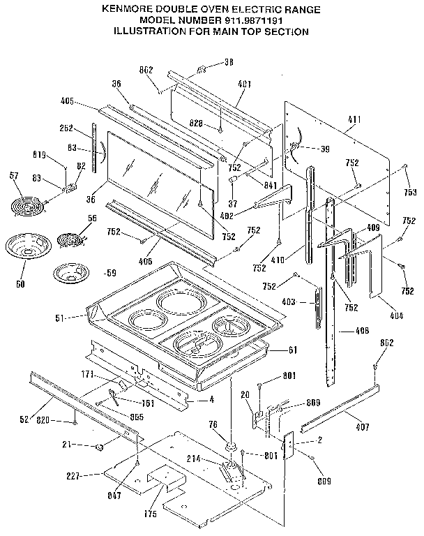 Kenmore 9119871191 main top section diagram