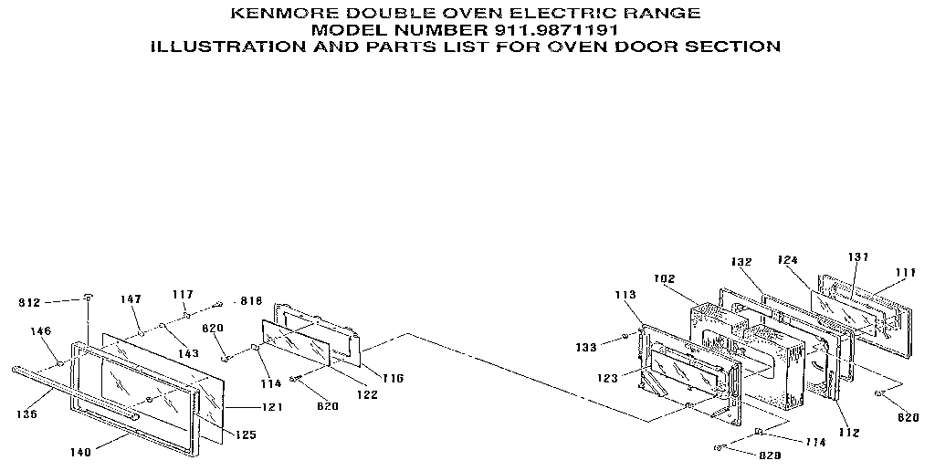 Kenmore 9119871191 oven door section diagram