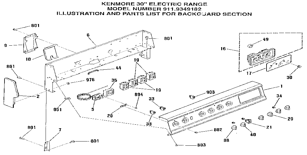 Kenmore 9119349182 backguard section diagram