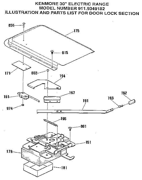 Kenmore 9119349182 door lock section diagram