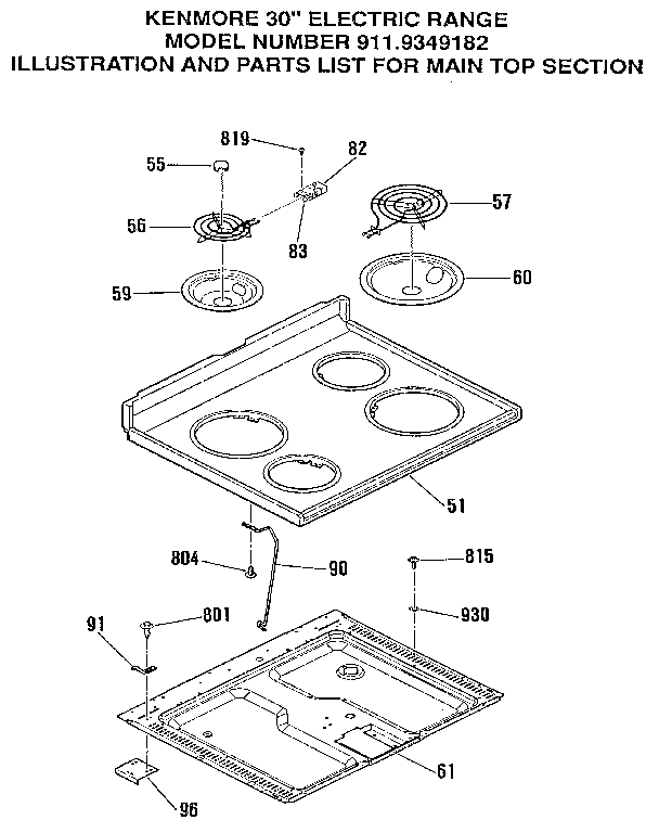 Kenmore 9119349182 main top section diagram