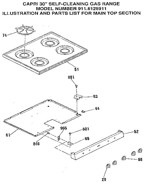 Kenmore 9116128911 main top section diagram