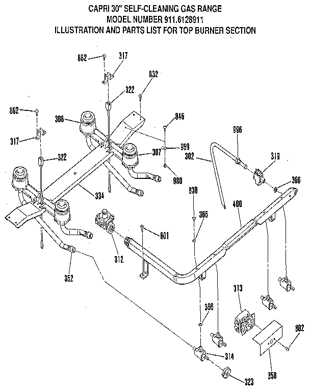 Kenmore 9116128911 top burner section diagram