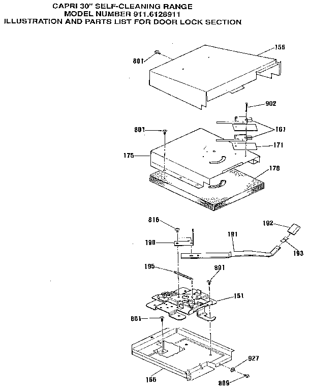 Kenmore 9116128911 door lock section diagram