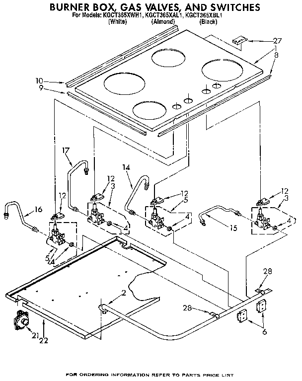 KitchenAid KGCT365XBL1 burner section diagram