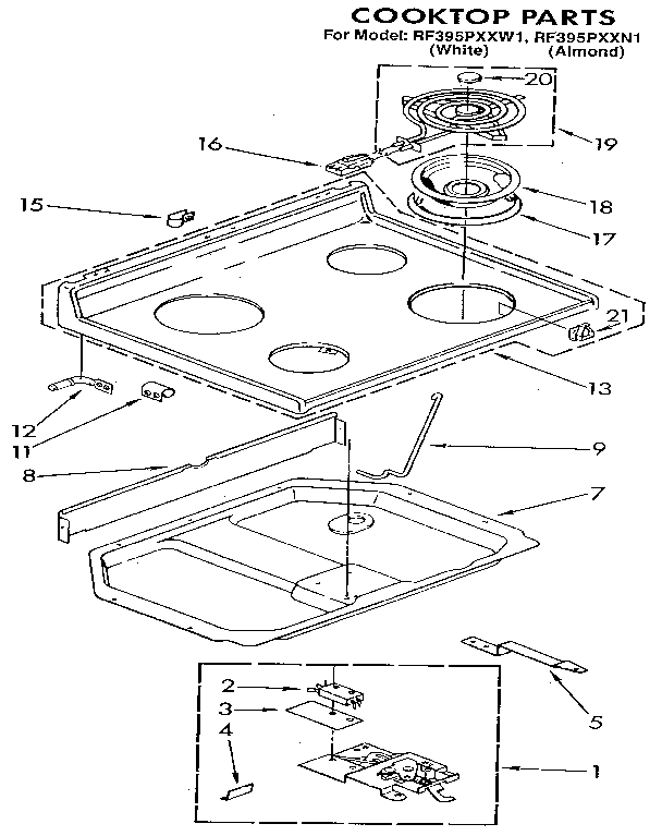 Whirlpool RF395PXXW1 cooktop diagram