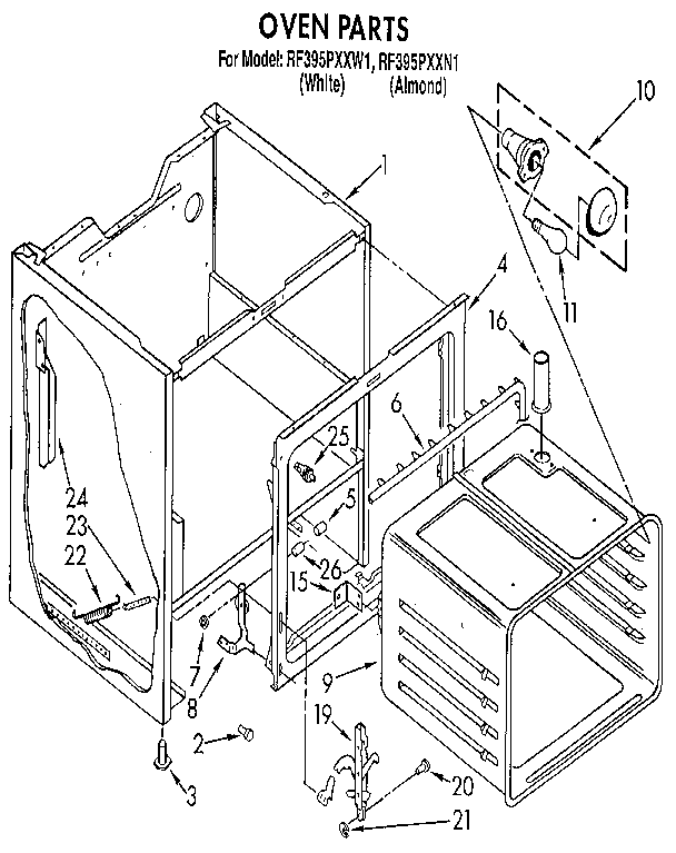 Whirlpool RF395PXXW1 oven diagram