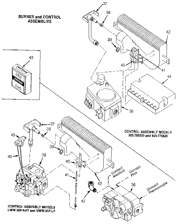 Suburban UWW-35E-LP burner and control assemblies diagram