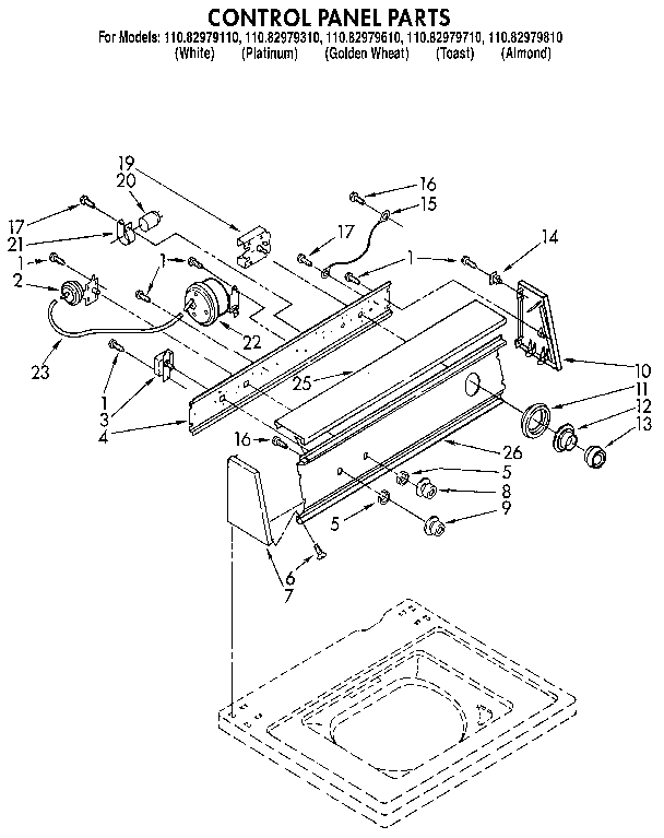 Kenmore 11082979610 control panel diagram