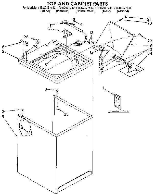 Kenmore 11082477640 top and cabinet diagram