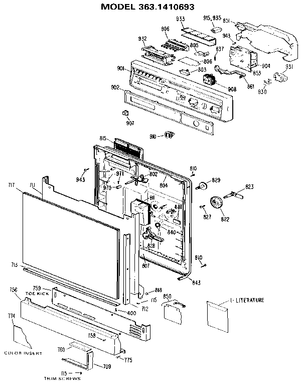 Kenmore 3631410693 escutcheon and door diagram