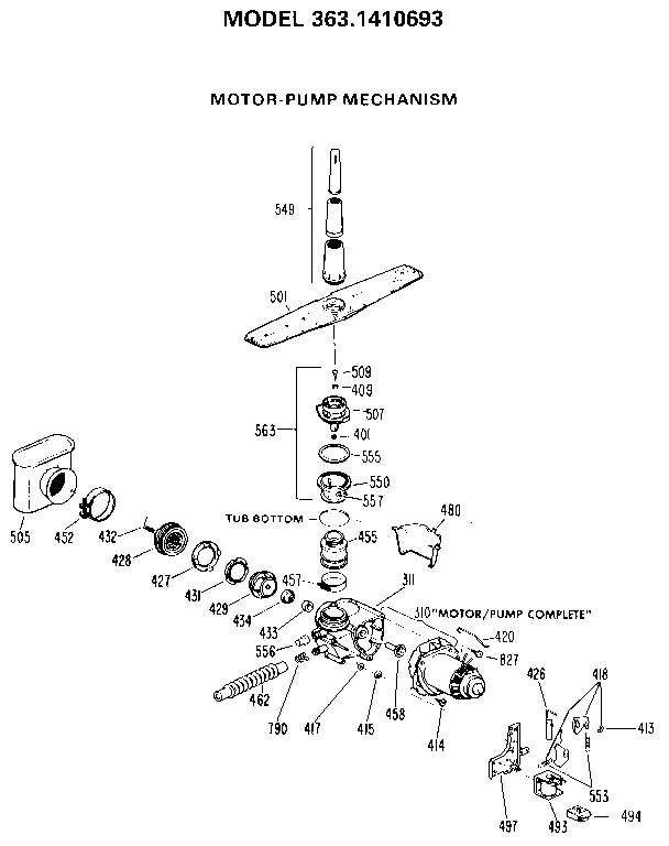 Kenmore 3631410693 pump and motor diagram