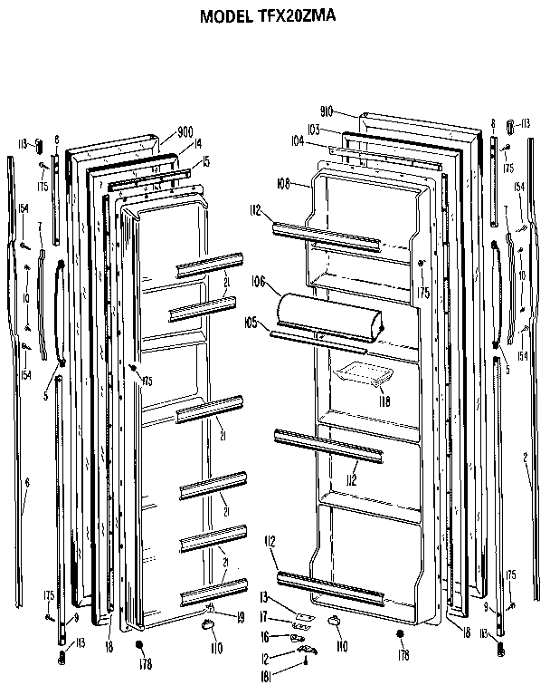 GE TFX20ZMA doors diagram