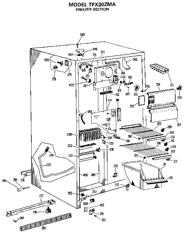 GE TFX20ZMA freezer section diagram