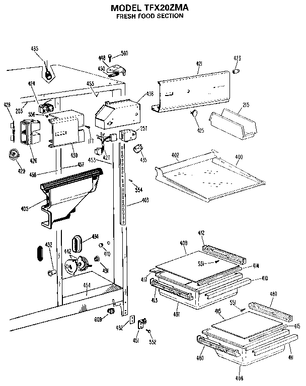 GE TFX20ZMA fresh food section diagram